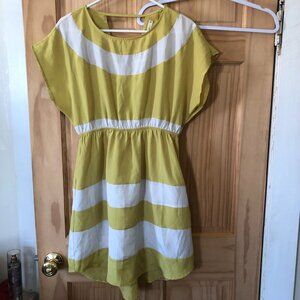 Mustard Yellow & White Striped Batwing Flutter Sleeve Mini Dress - Women's Sz M